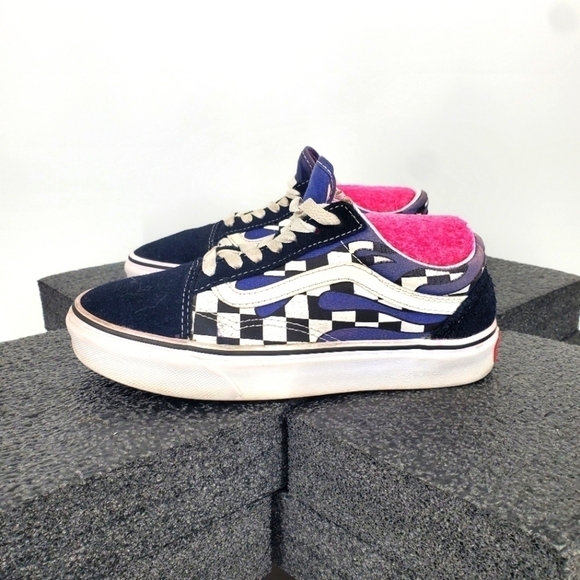 Vans Old Skool Checkerboard Blue Flame Shoes 5.5 Women 4 Men Sneakers - Picture 2 of 15